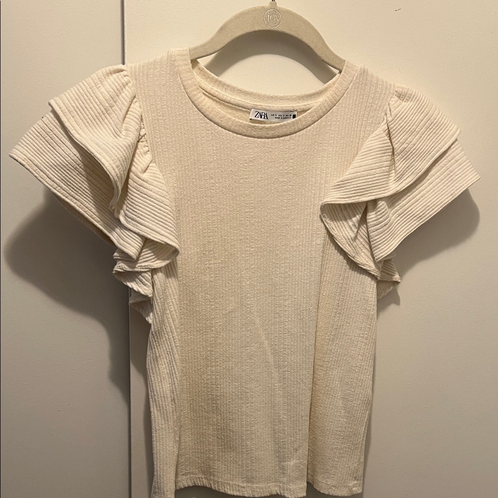 Zara Cream Ruffle Sleeve Blouse